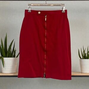 Ralph Lauren Red Cotton Blend Front Zip Pencil Skirt Size 2 Made in USA